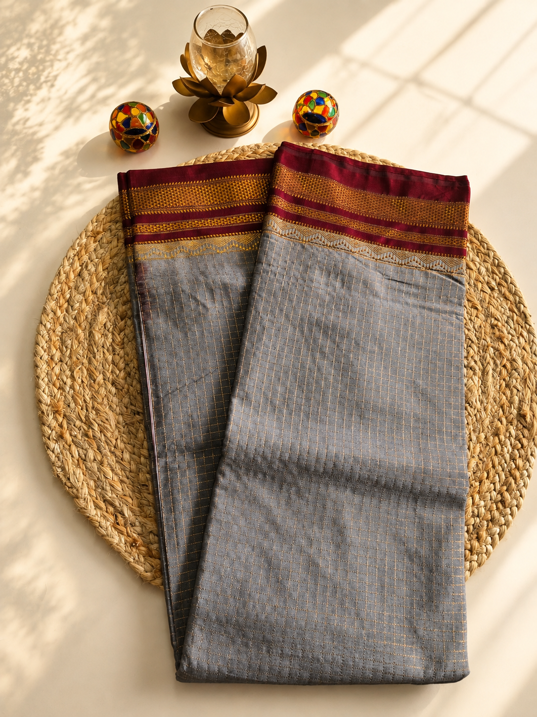 Ilkal - Small Jari Checks - Silk Cotton