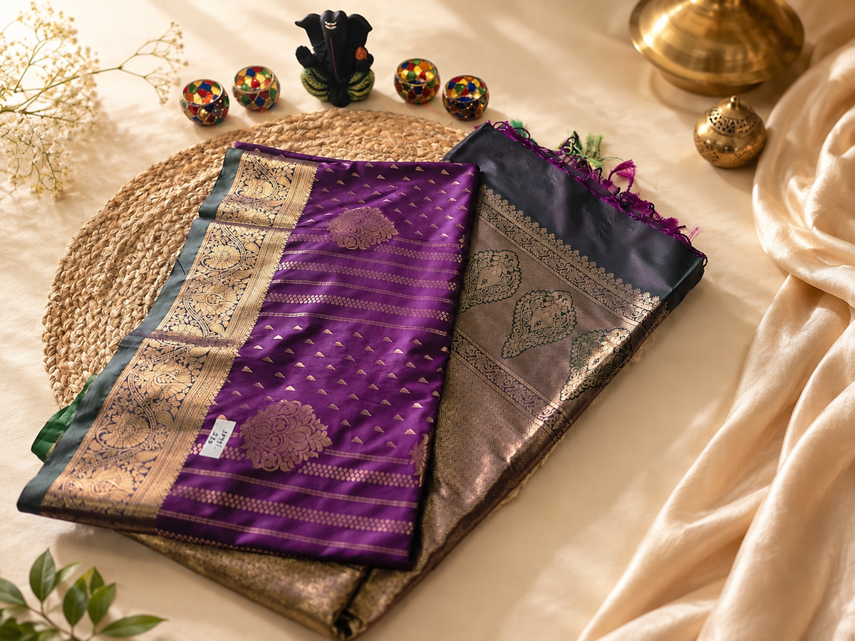 Kanjeevaram Soft Silks | Striped Alt Butti