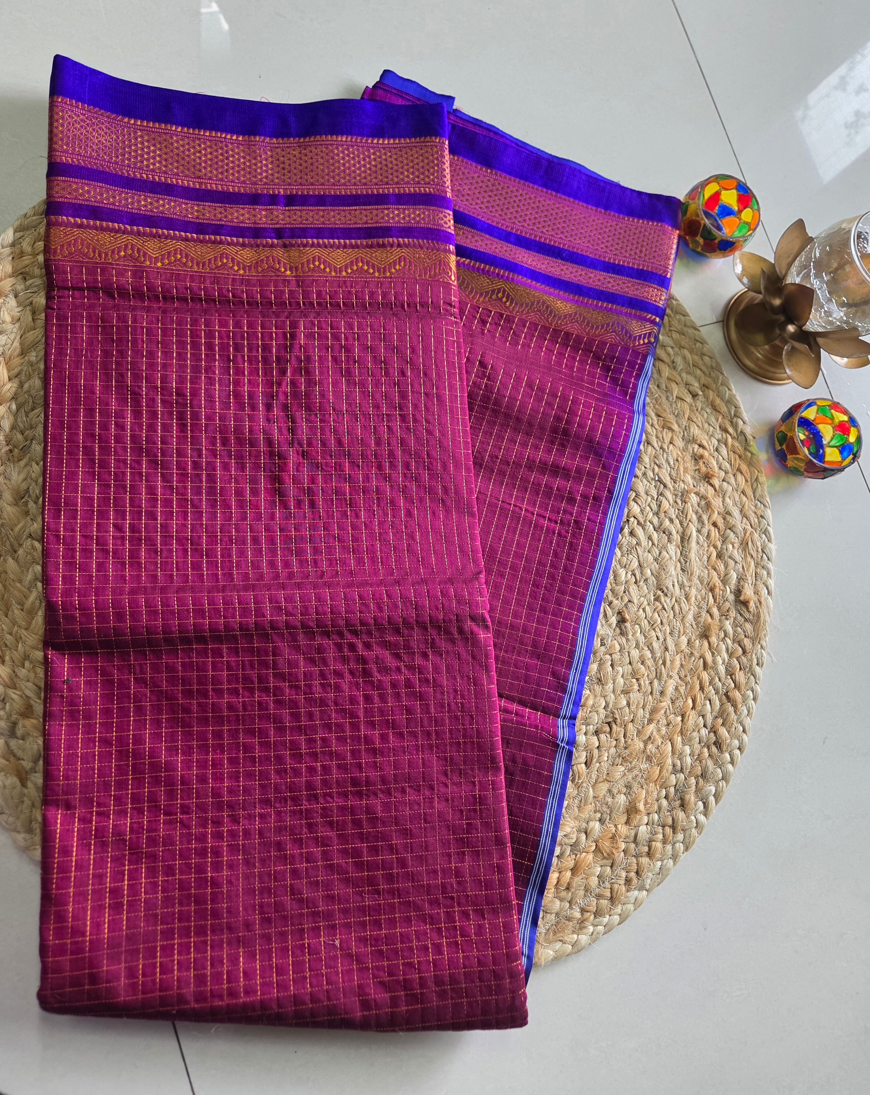 Ilkal - Small Jari Checks - Silk Cotton