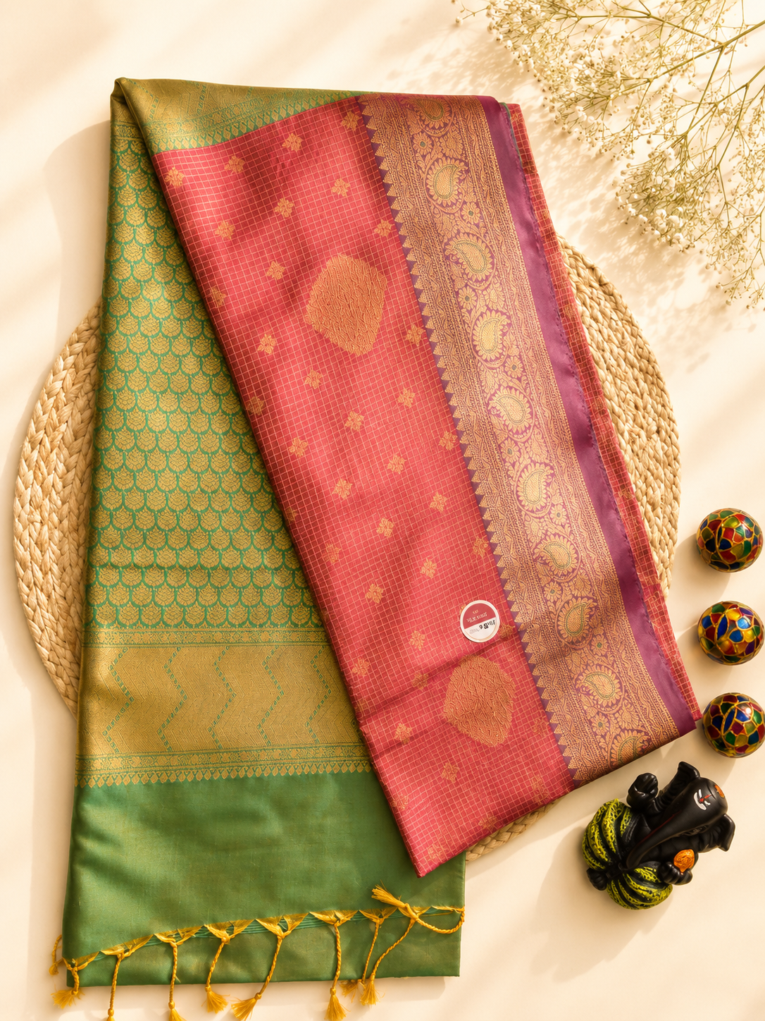 Kanjivaram Soft Silks - Small Checks + Butti