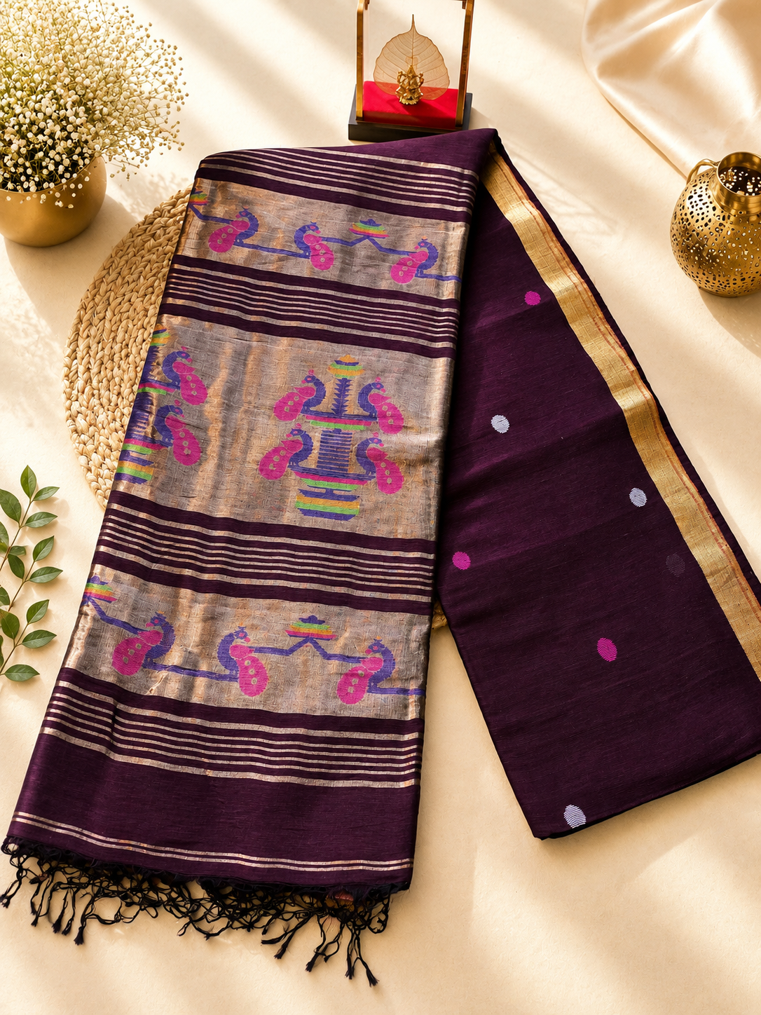 Premium Silk Linen - Paithani Pallu