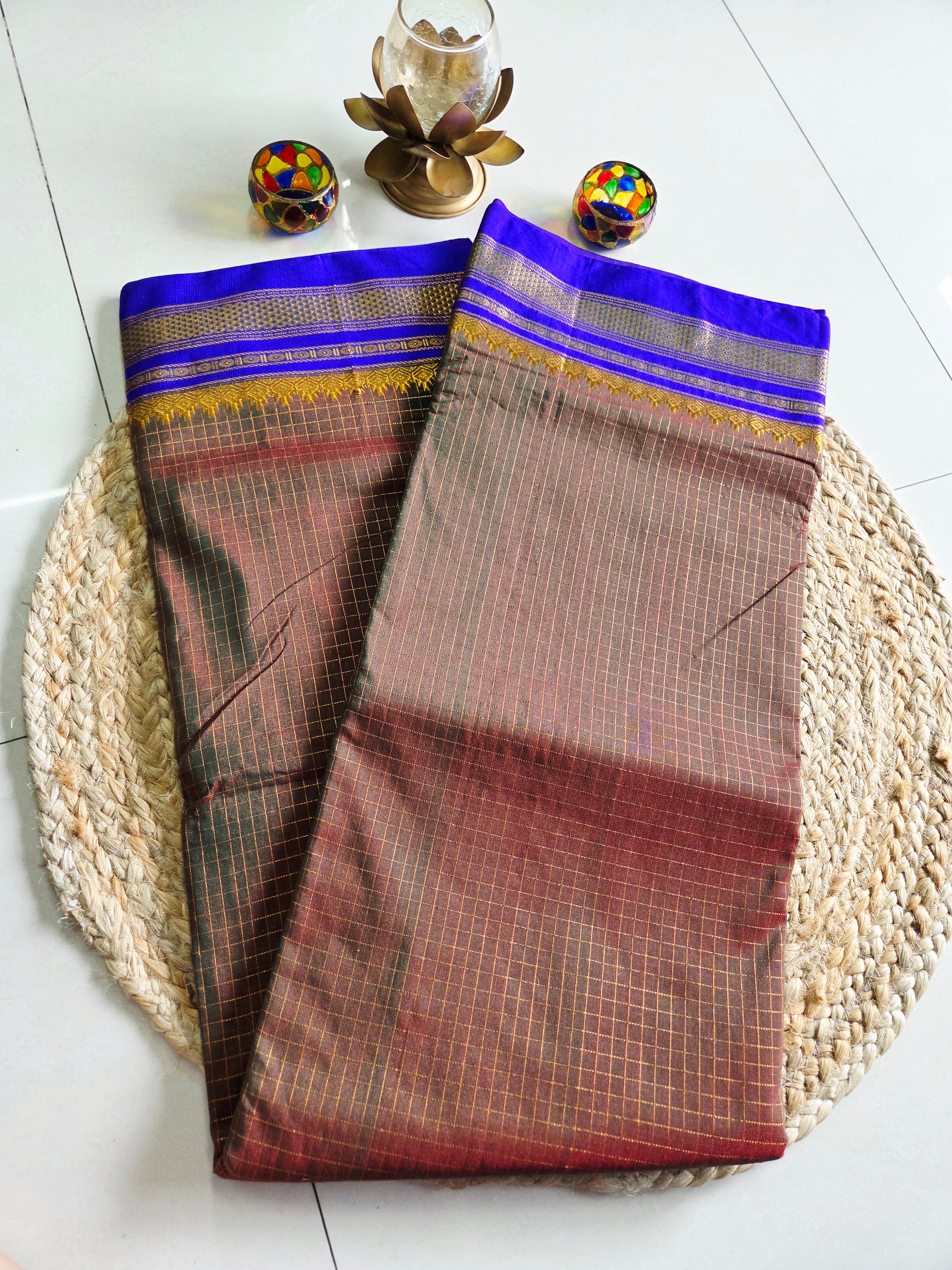 Ilkal - Small Jari Checks - Silk Cotton