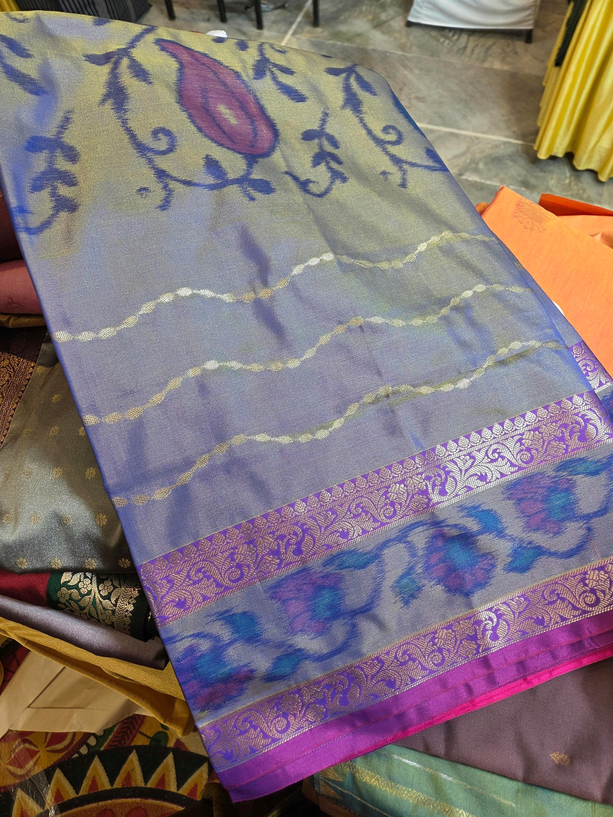 Pochampally Soft Silk - Grey Saffron Pallu
